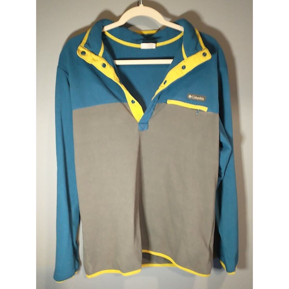 Men’s Columbia Quarter Button Up Fleece Grey Blue and Yellow medium